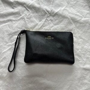 Coach Black Corner Zip Leather Wristlet Wallet